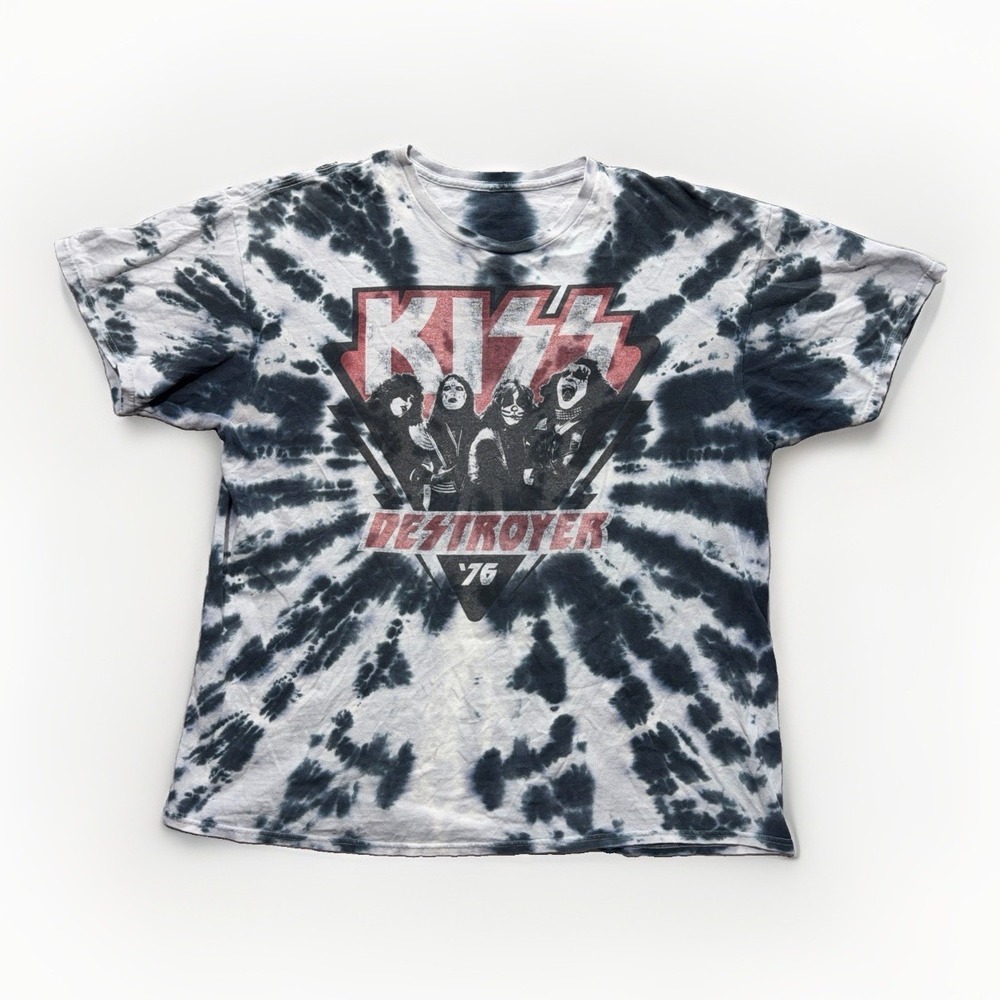 Liquid Blue Mens XL KISS Destroyer 76 Tie Dye Graphic Rock Band Tee Grunge